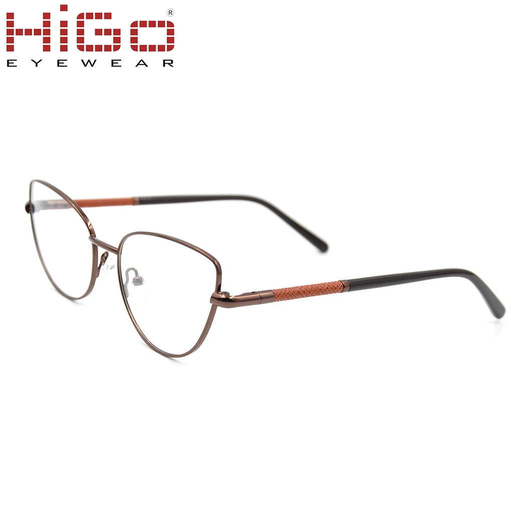 Classic Cat Eye Women Optical Metal Glasses with Acetate Temple