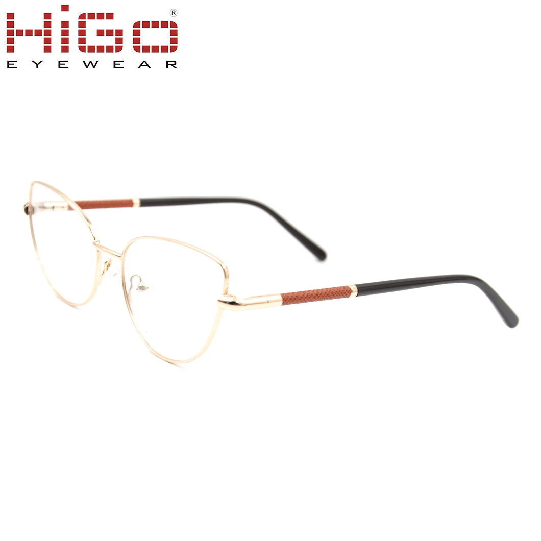 Classic Cat Eye Women Optical Metal Glasses with Acetate Temple