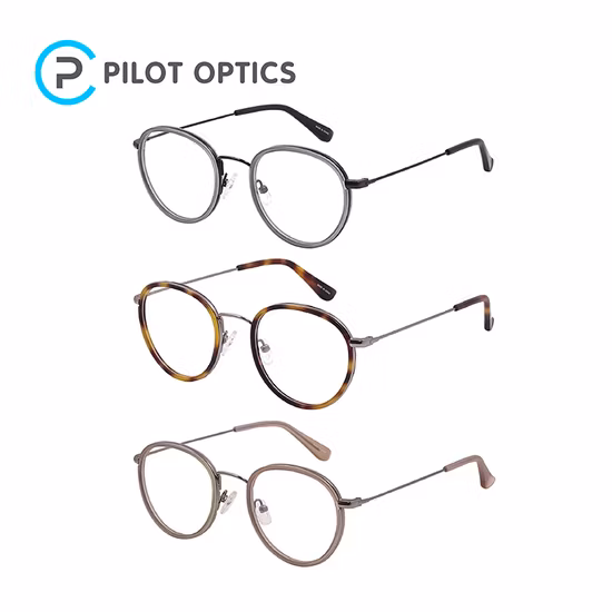 Handmade Classic Design Round Acetate Metal Optical Frames